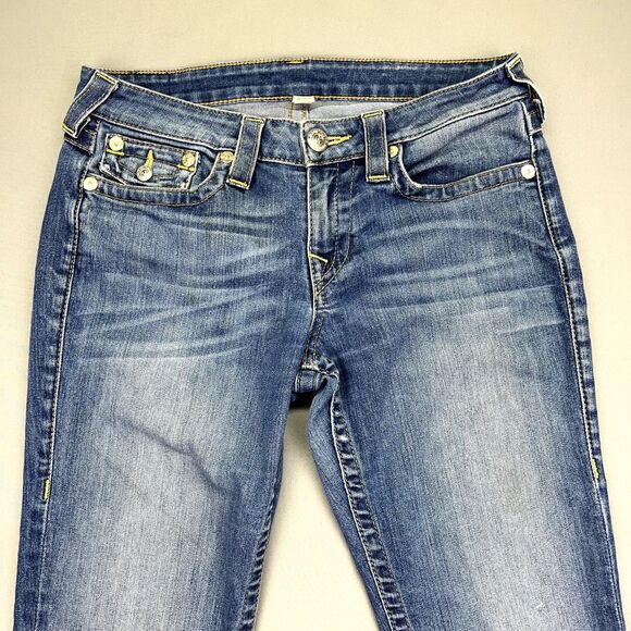 True Religion Jeans Womens 29 Blue Denim Flat‎ Front Pockets Slim Straight - Picture 2 of 16